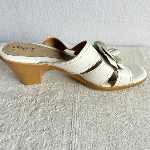 Strappy Leather Slide Sandals Heels with Flower - Picture 3 of 12